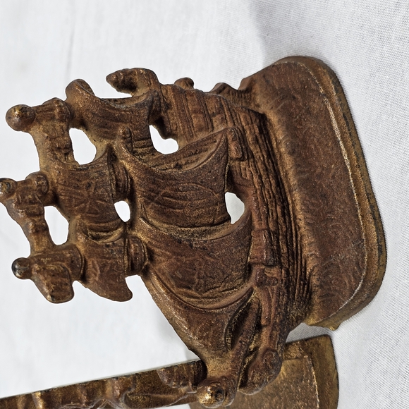Vintage Brass Ship Nautical Bookend Pair Embossed "501" 4.25"H 4.5"L Metal Decor - Picture 3 of 14